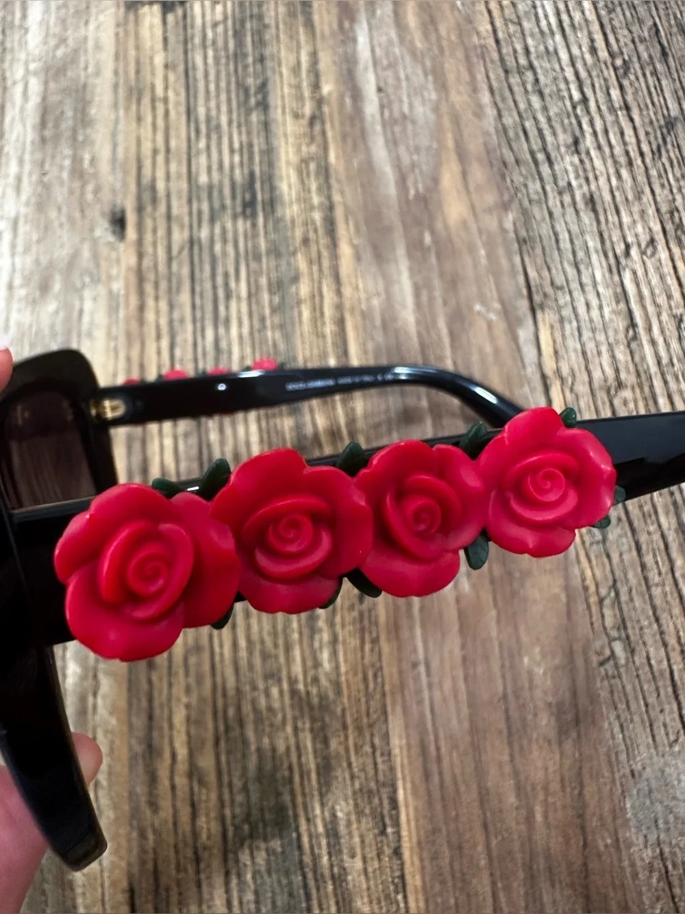 Dolce & Gabbana Black Sunglasses with Red Rose Embellishments